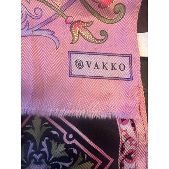 Black Pink Geometric Abstract Print Scarf Silk - Picture 3 of 5